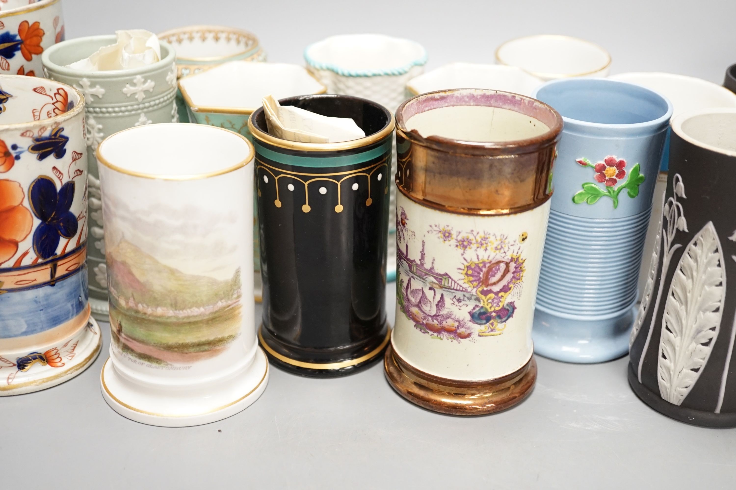 Eighteen various Victorian ceramic spill vases, including Masons and Dudson, tallest 16cm.